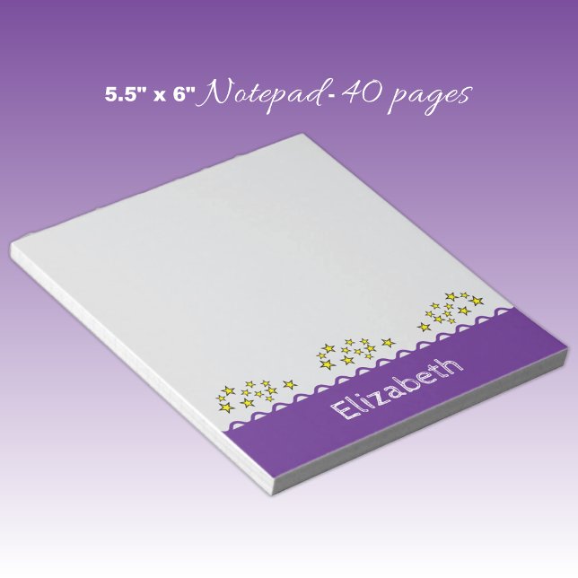 Custom name stars purple kids notepad (Creator Uploaded)
