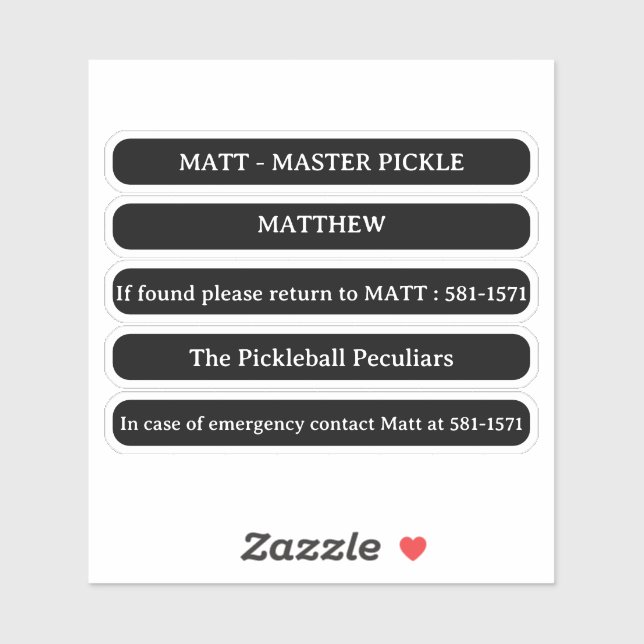 Custom Name Sticker For Pickleball Paddle Edge (Sheet)