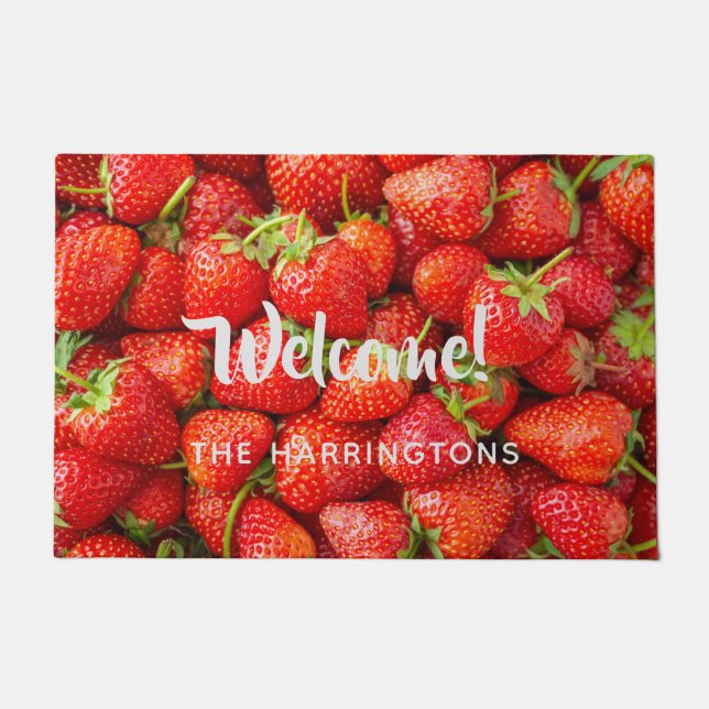 Custom Name Strawberries Doormat (Front)