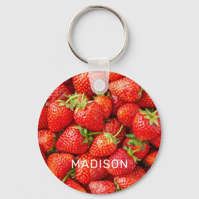 Custom Name Strawberries Key Ring (Front)