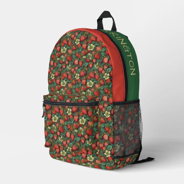 Custom Name Strawberries Pattern Printed Backpack (Back Corner Right)
