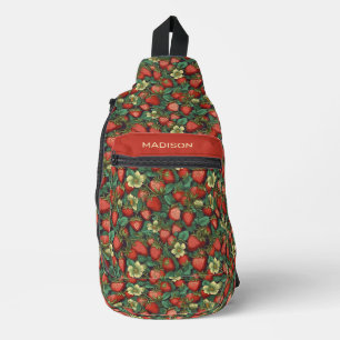 Custom Name Strawberries Pattern Sling Bag