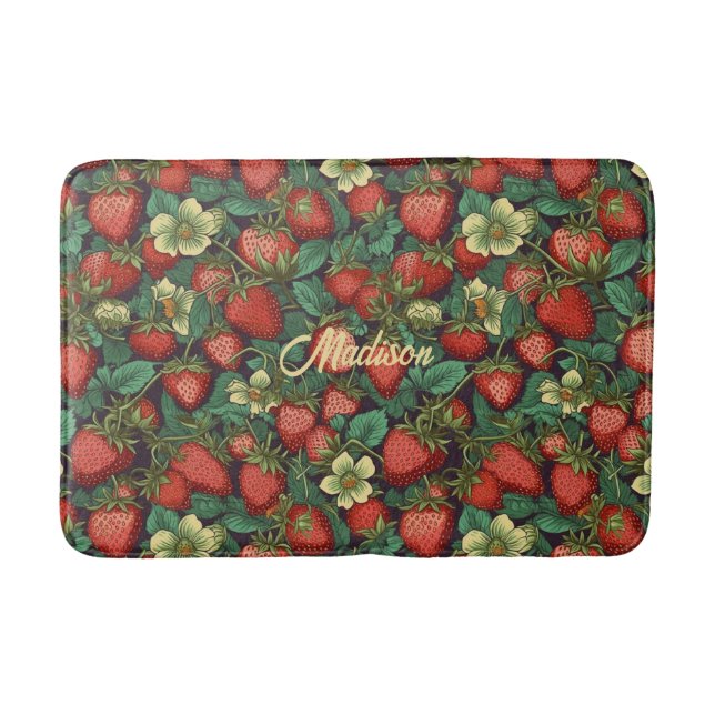 Custom Name Strawberry Pattern Bath Mat (Front)