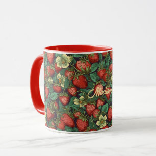 Custom Name Strawberry Pattern Mug