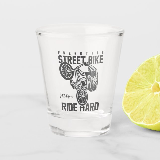 Custom name Street Bike Shot Glass (Front)