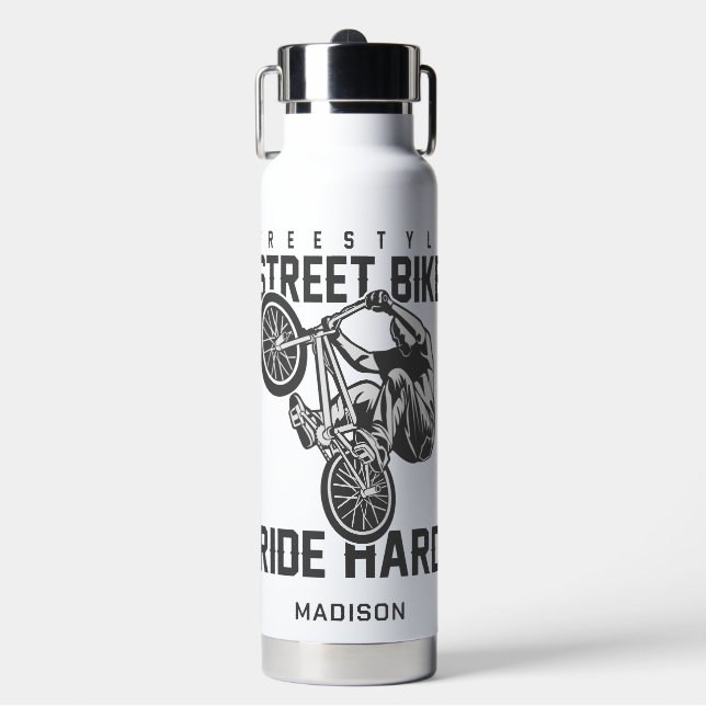 Custom name Street Bike Water Bottle (Front)