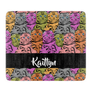 Custom name stripe kitties cutting board