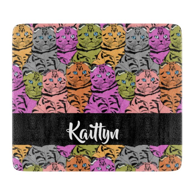 Custom name stripe kitties cutting board (Front)