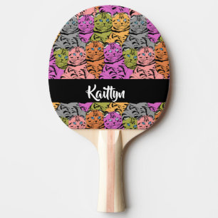Custom name stripe kitties ping pong paddle