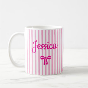 Custom Name Striped Coquette Bow Birthday New Mum Coffee Mug
