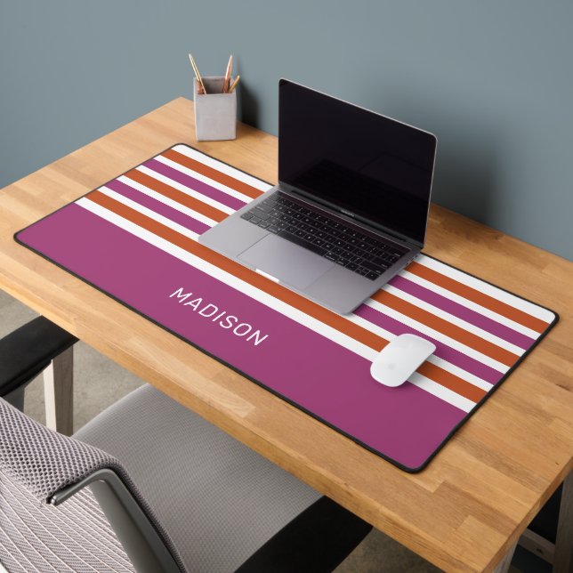 Custom Name Stripes Pattern Desk Mat (Office 2)