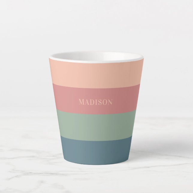 Custom Name Stripes Pattern Latte Mug (Front)