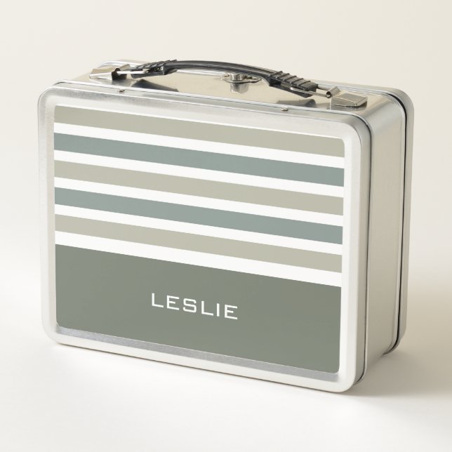 Custom Name Stripes Pattern Metal Lunch Box (Back)