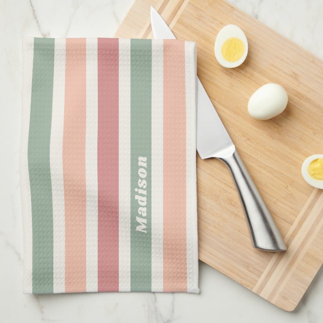 Custom Name Stripes Pattern Tea Towel (Quarter Fold)