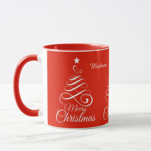 Custom name Stylised Christmas Tree mugs
