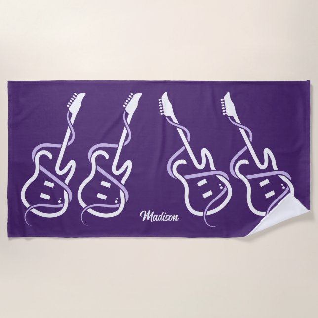 Custom Name Stylised Guitar Beach Towel (Front)