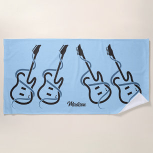 Custom Name Stylised Guitar Beach Towel