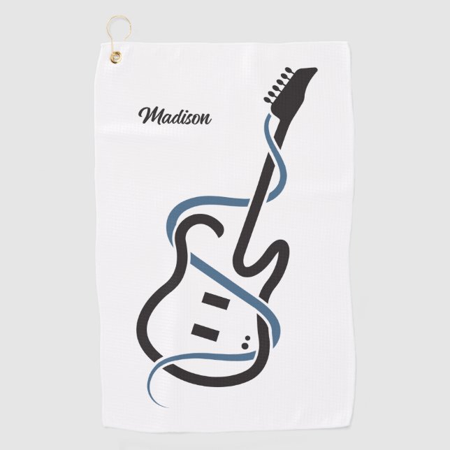 Custom Name Stylised Guitar Golf Towel (Front)