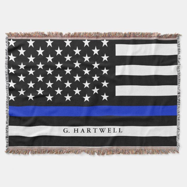 Custom Name Stylised Police American Flag Throw Blanket (Front)