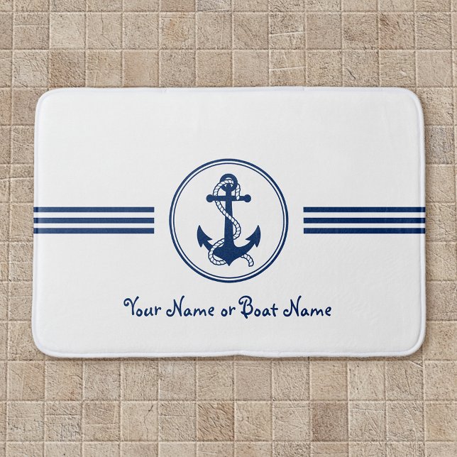 Custom Name Stylish Anchor & Rope Bath Mat (Several sizes to choose from.)