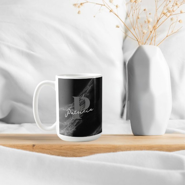 Custom Name Stylish Beverage Marble Black Coffee Mug (Creator Uploaded)