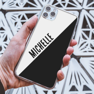 Custom name stylish Black & white split monochrome iPhone 13 Pro Max Case
