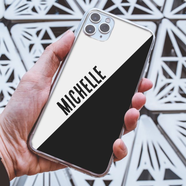 Custom name stylish Black & white split monochrome Case-Mate iPhone Case (Creator Uploaded)