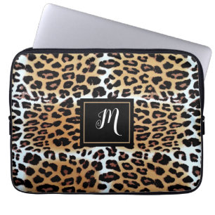Custom Name Stylish Elegant Leopard Animal Print  Laptop Sleeve