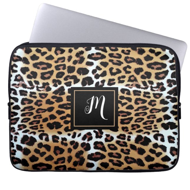 Custom Name Stylish Elegant Leopard Animal Print  Laptop Sleeve (Front)