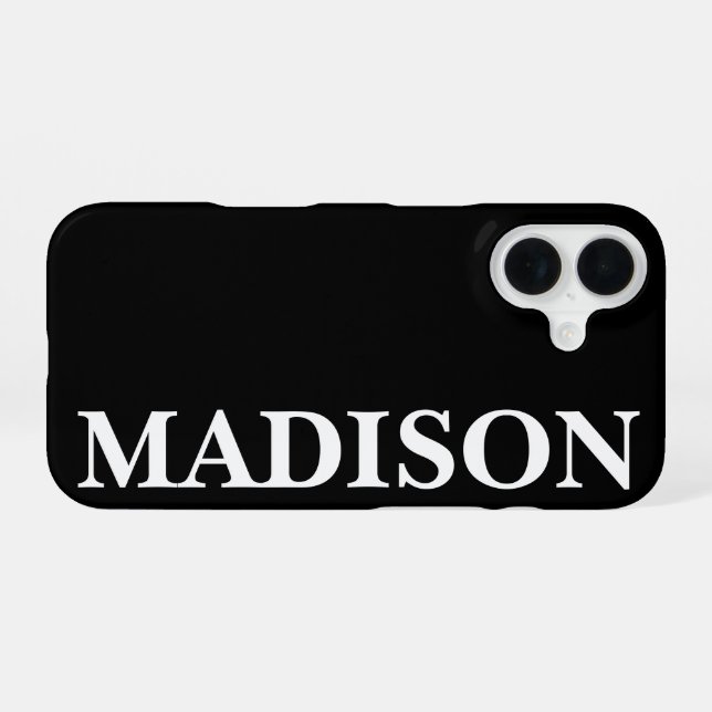 Custom Name Stylish Modern Minimal Black Colour  iPhone 16 Case (Back Horizontal)