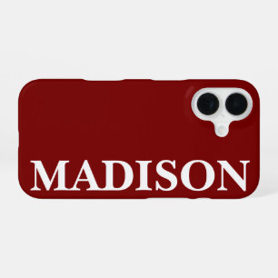 Custom Name Stylish Modern Minimal Burgundy Colour iPhone 16 Case