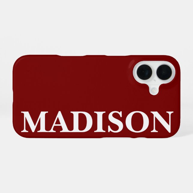 Custom Name Stylish Modern Minimal Burgundy Colour iPhone 16 Case (Back Horizontal)