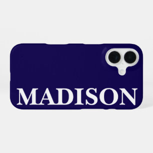 Custom Name Stylish Modern Minimal Dark Blue Color iPhone 16 Case