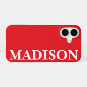 Custom Name Stylish Modern Minimal Hot Red Colour iPhone 16 Case
