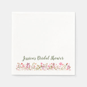 Custom Name Stylish Pink Wildflowers Bridal Shower Napkin