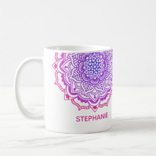 Custom Name Stylish Purple Pink Boho Mandala Coffee Mug