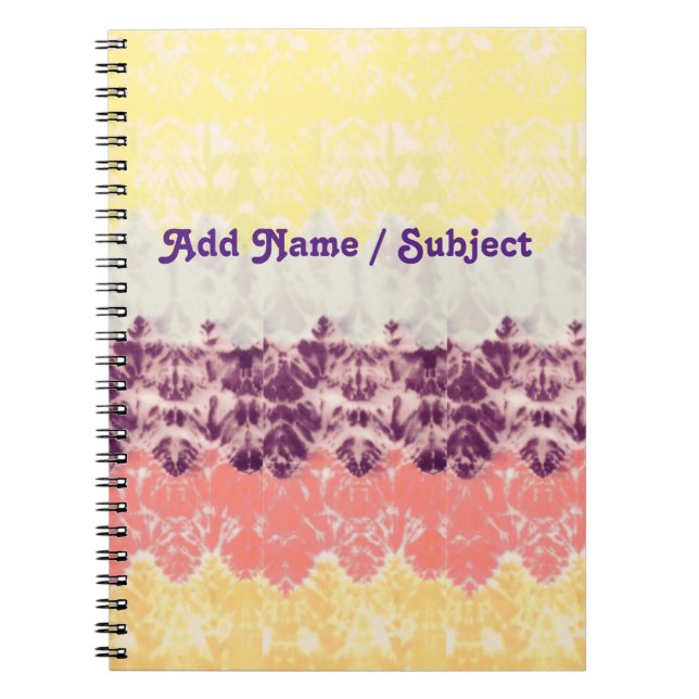 Custom Name/Subject Boho Hippie Tiedye School Notebook (Front)