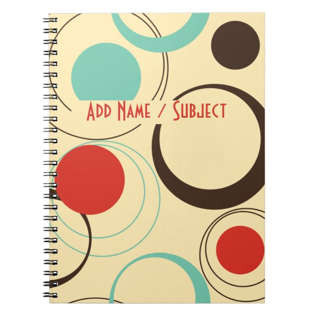 Custom Name/Subject Cool Abstract Retro Circles Notebook (Front)