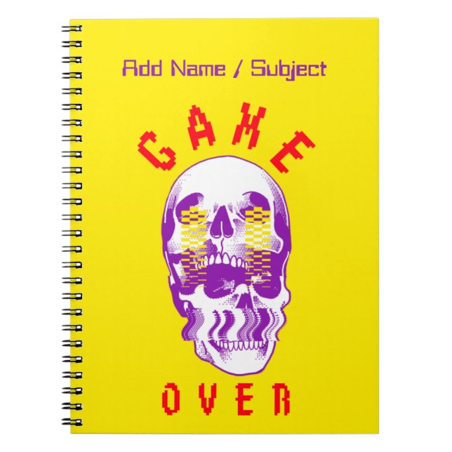 Custom Name/Subject Game Over Skull Gamer School Notebook (Front)
