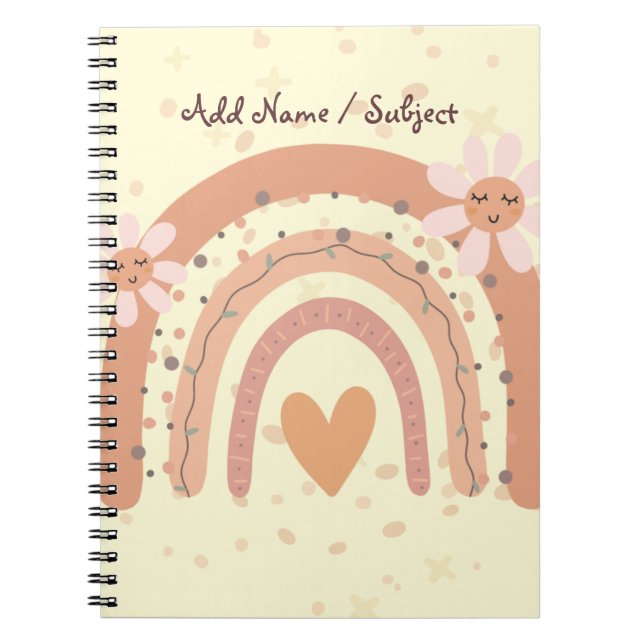 Custom Name/Subject Pastel Rainbow Floral Notebook (Front)