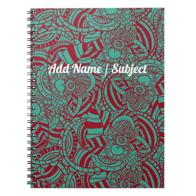 Custom Name/Subject Retro Abstract Boho School Notebook (Front)
