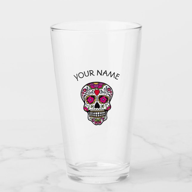 CUSTOM NAME SUGAR SKULL GLASS PINT (Front)
