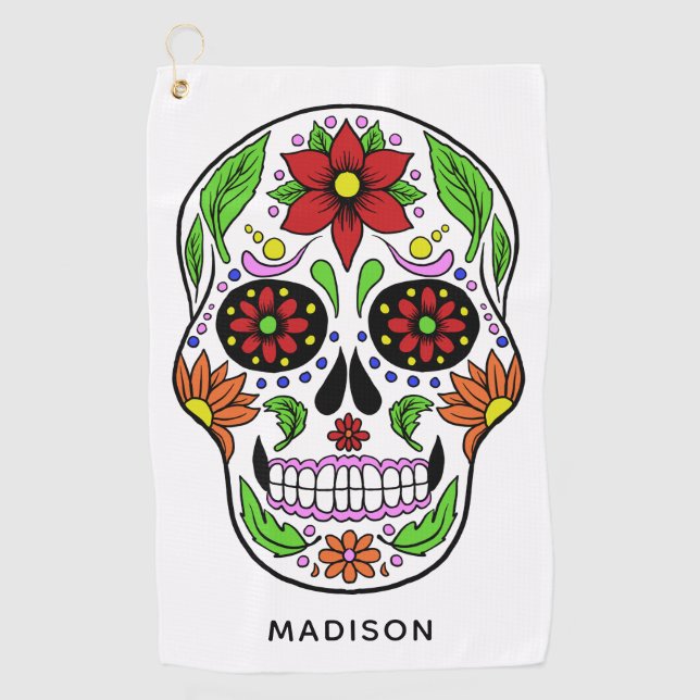 Custom name Sugar Skull golf towel (Front)