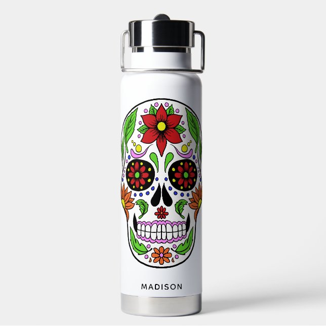Custom Name Sugar Skull Water Bottle (Back)