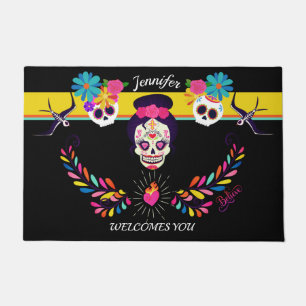 Custom name Sugarskull Day of the Dead Halloween Doormat