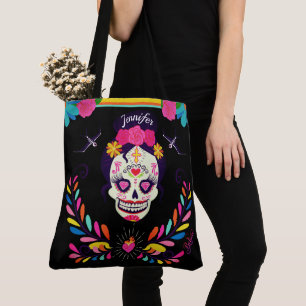 Custom name Sugarskull Day of the Dead Halloween Tote Bag