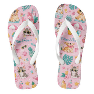 Custom Name Summer Pets Flip Flops Cute Dog & Cat