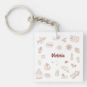 Custom Name Summer Vacation Doodle Key Ring
