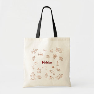 Custom Name Summer Vacation Doodle Tote Bag