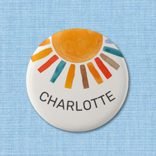 Custom Name Sun  6 Cm Round Badge